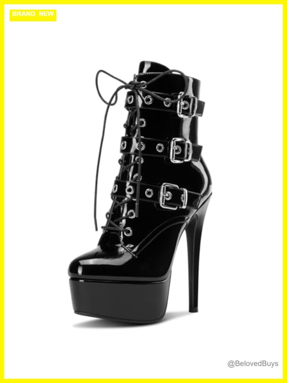 Women's 6 Inch Stiletto Heel Platform Ankle Boots Lace-Up Faux Leather Booties
